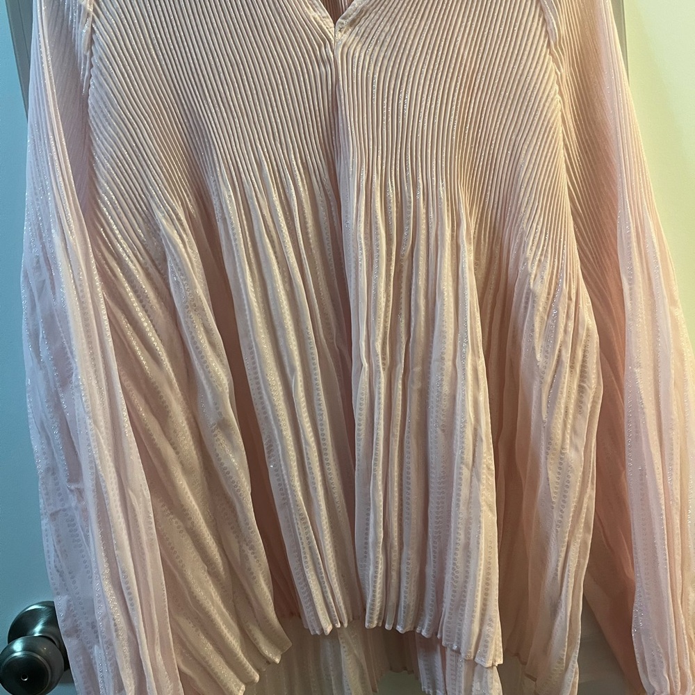 Tan Pleated Long Sleeve Relaxed Blouse